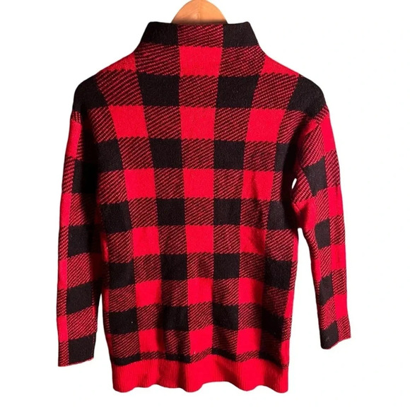 LOFT Red & Black Buffalo Plaid Turtleneck Tunic Sweater Size XXSP holidays - Picture 1 of 9